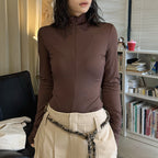 Slim fit stand collar zip long sleeve bodysuit