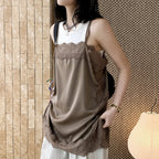 Lace trim cami top with silky stretch fabric for layering or solo wear