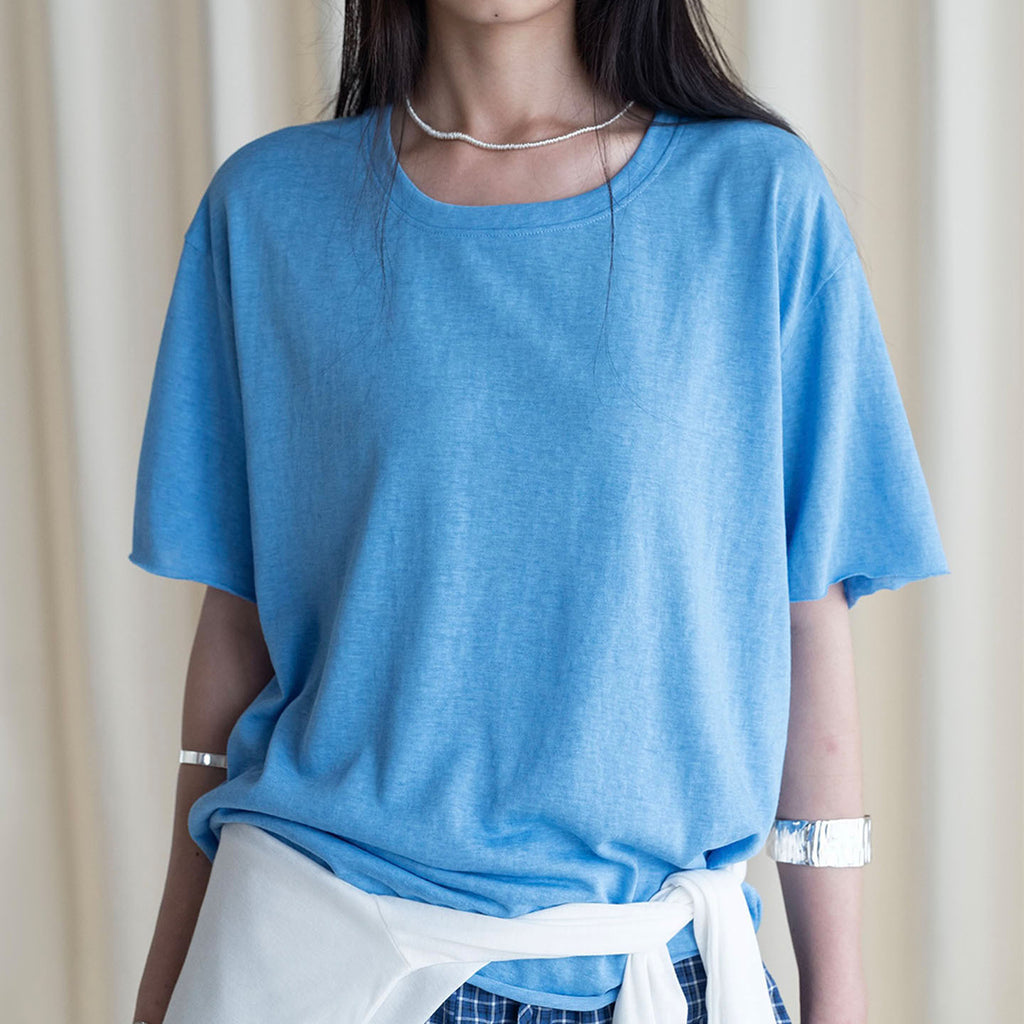 Round neck small rolled edge short sleeved slimming T-shirt
