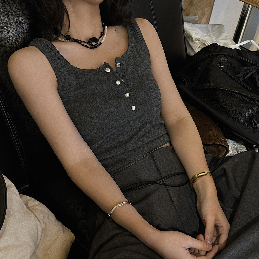 American retro button down sleeveless vest tank top