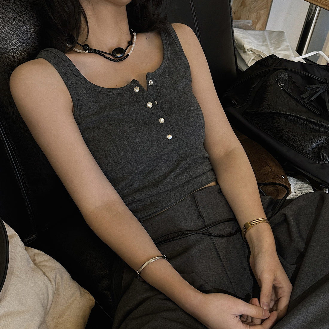 American retro button down sleeveless vest tank top