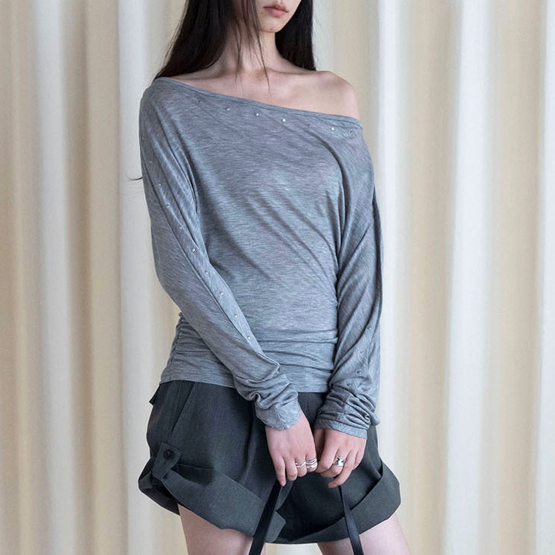 One shoulder rivet splicing sun protection T-shirt sun protection top