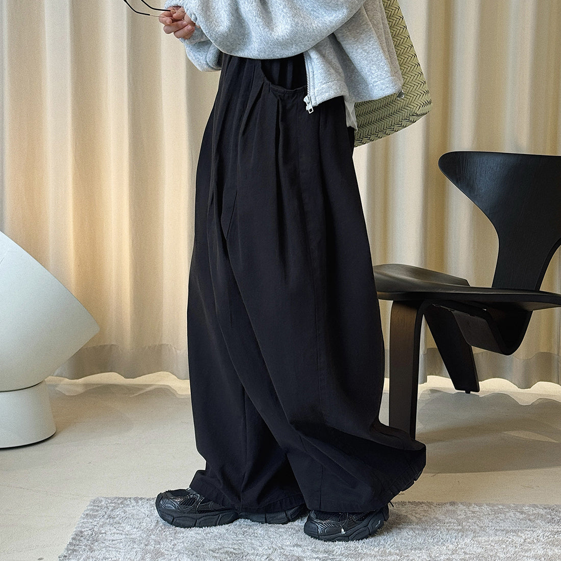 Retro washed casual slimming wide leg pants