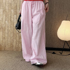 High Waist Cotton Linen Wide Leg Pants with Drawstring