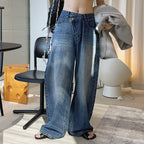 High waist washed wide leg jeans with vintage faded finish
