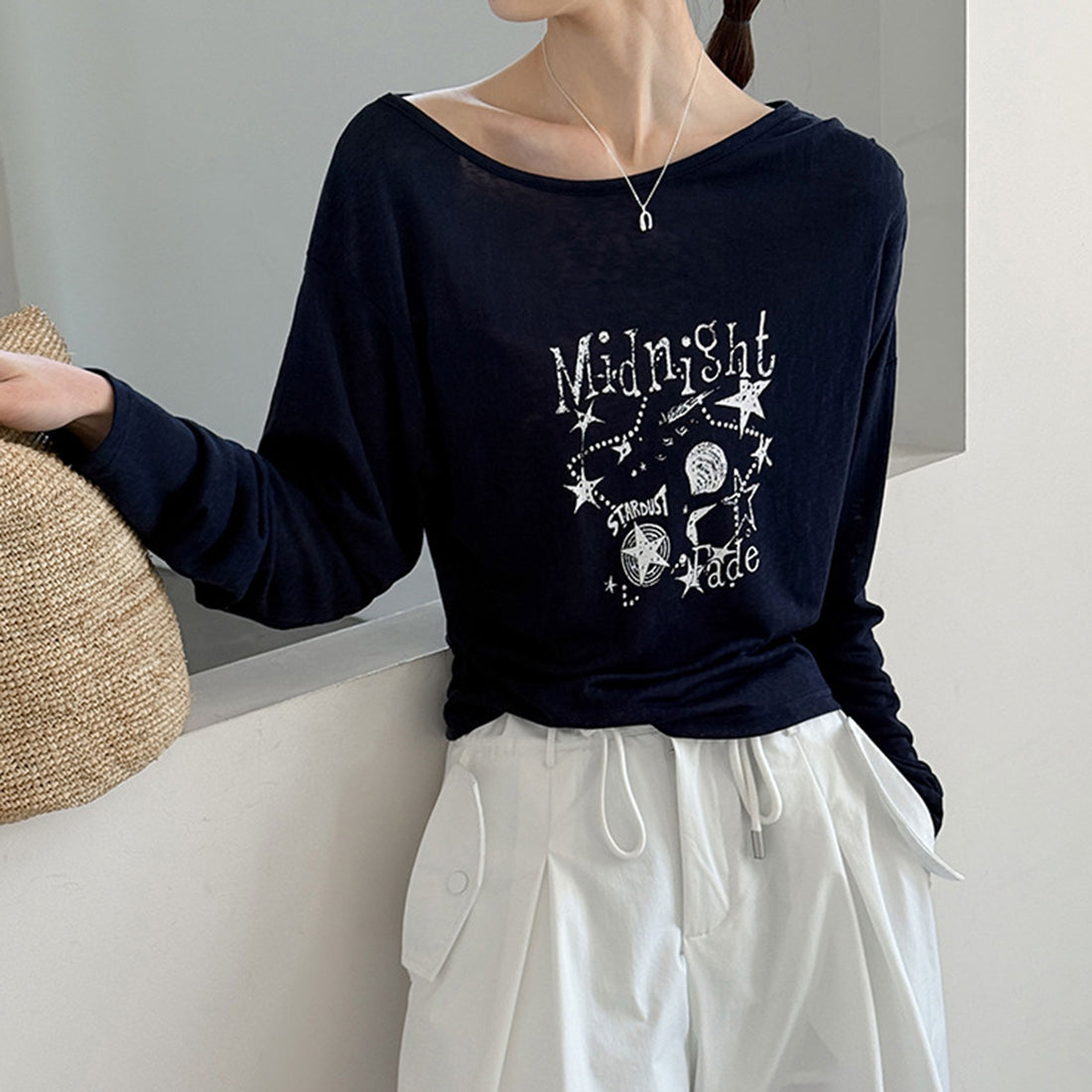 Women’s "Midnight" Star Print Off-Shoulder Long-Sleeve Top