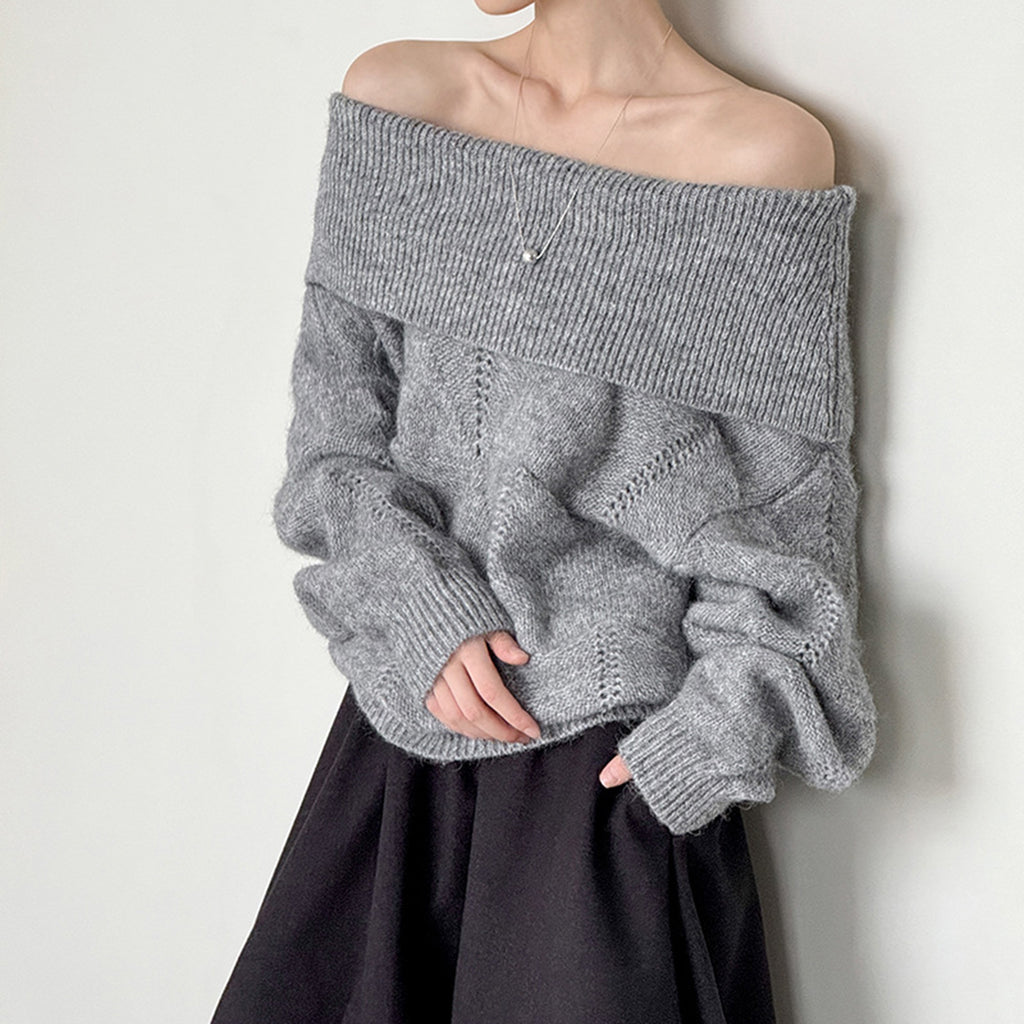 off shoulder lapel knitted loose top sweater