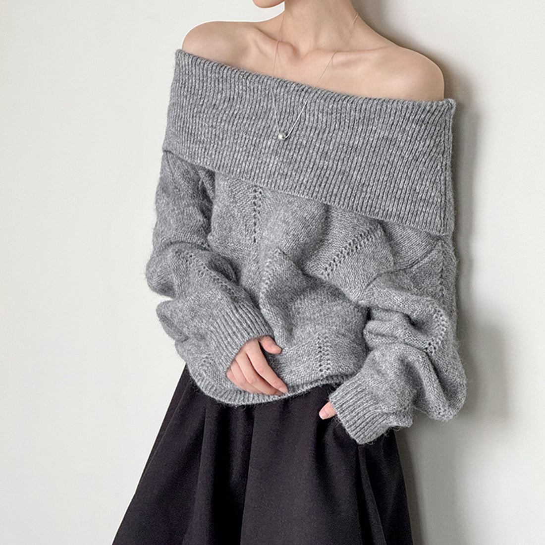 off shoulder lapel knitted loose top sweater