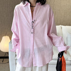 Cotton linen oversized shirt women breathable loose long sleeve casual blouse