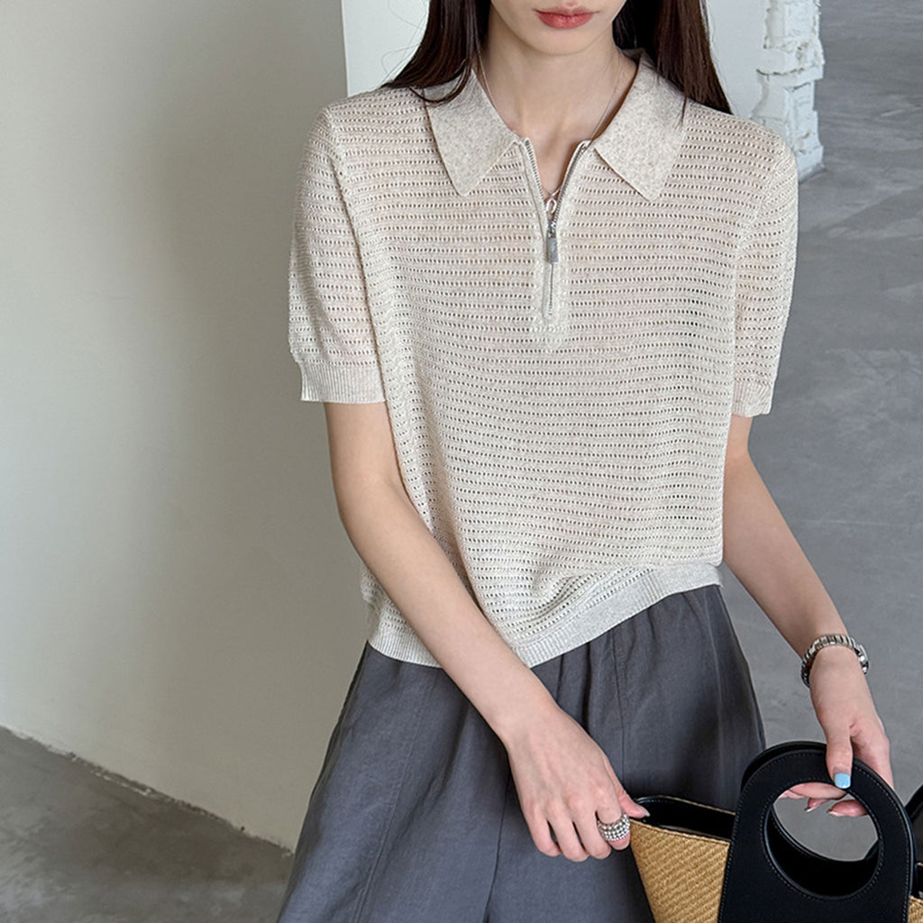 Women’s Half-Zip Hollow Knit Polo Top