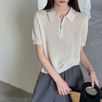 Women’s Half-Zip Hollow Knit Polo Top