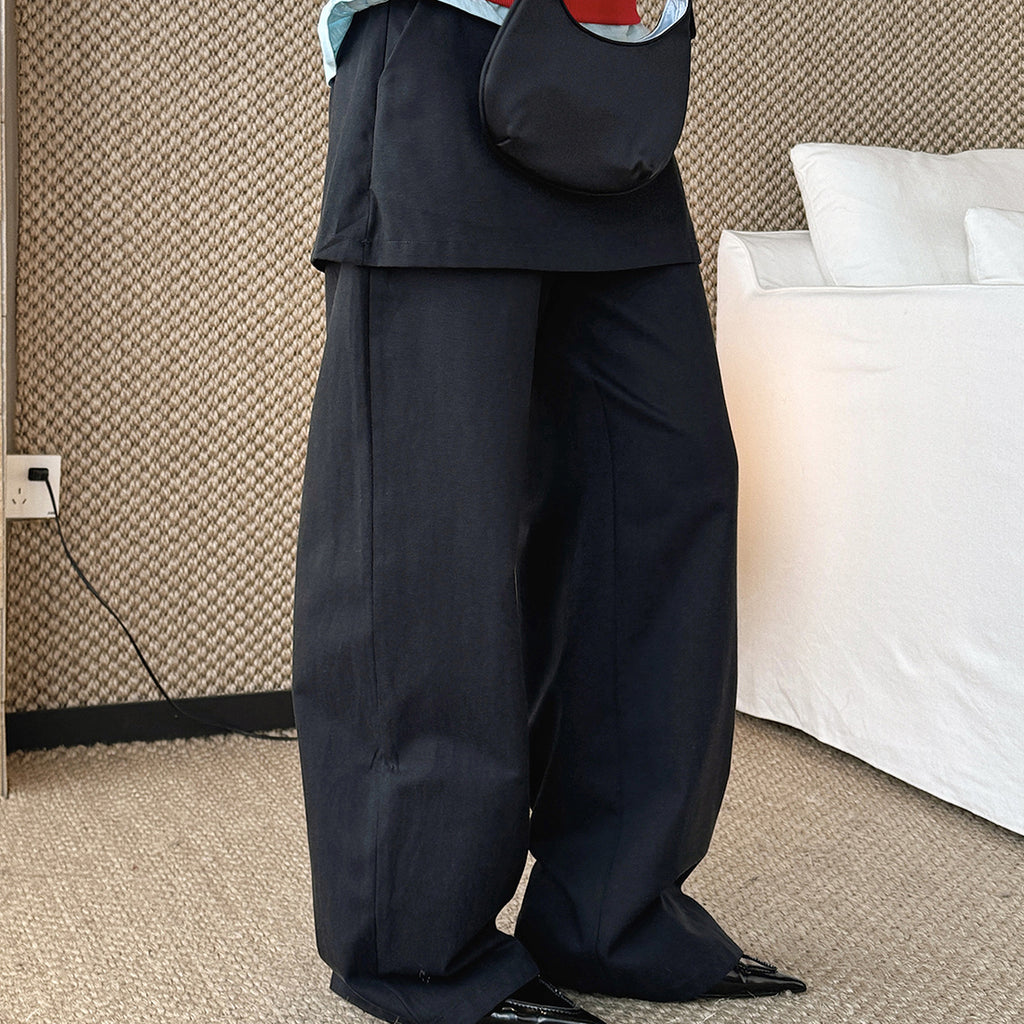 High-waisted Tencel cotton wide-leg pants in relaxed draped silhouette