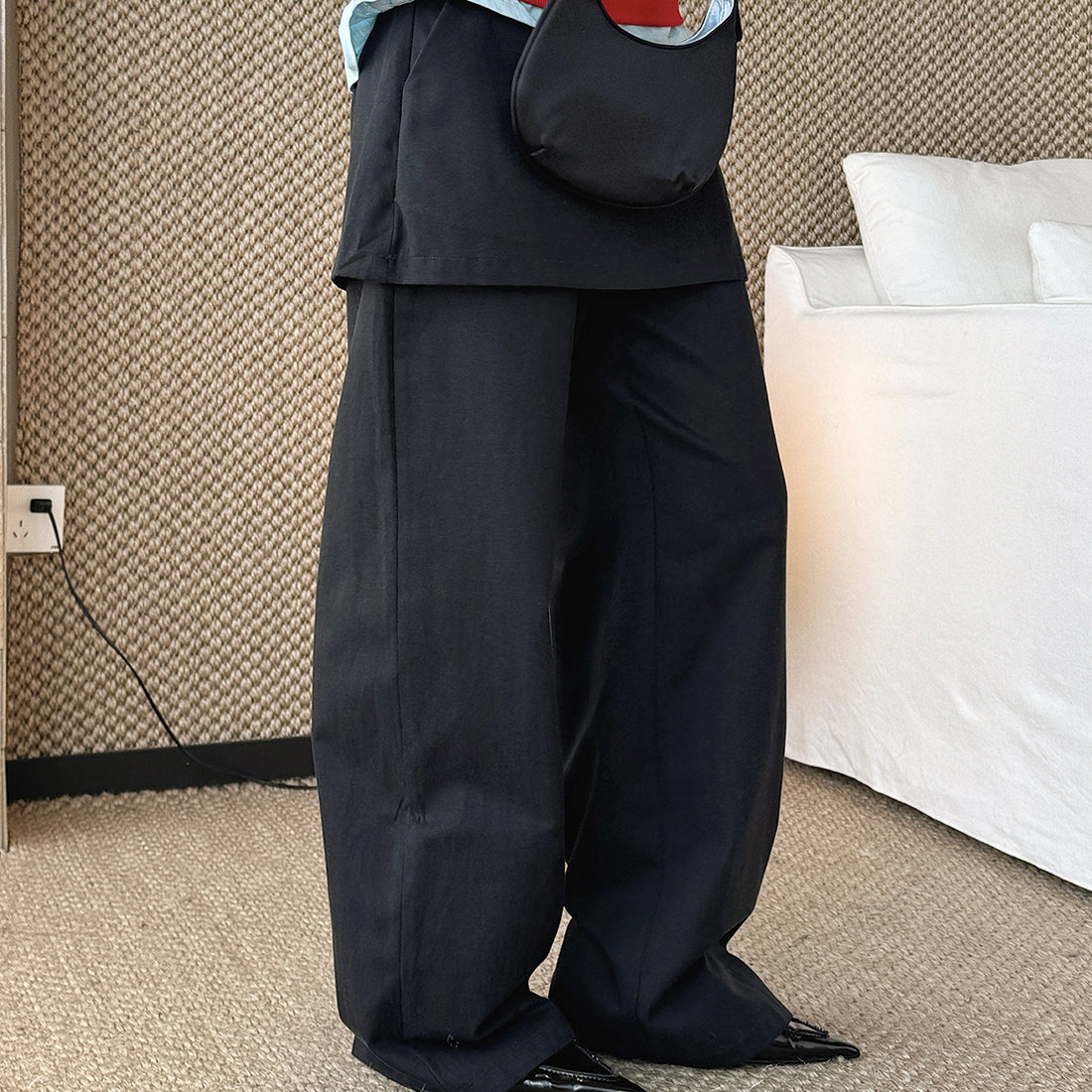 High-waisted Tencel cotton wide-leg pants in relaxed draped silhouette