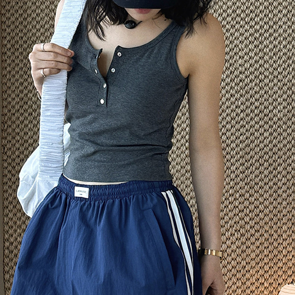 American retro button down sleeveless vest tank top