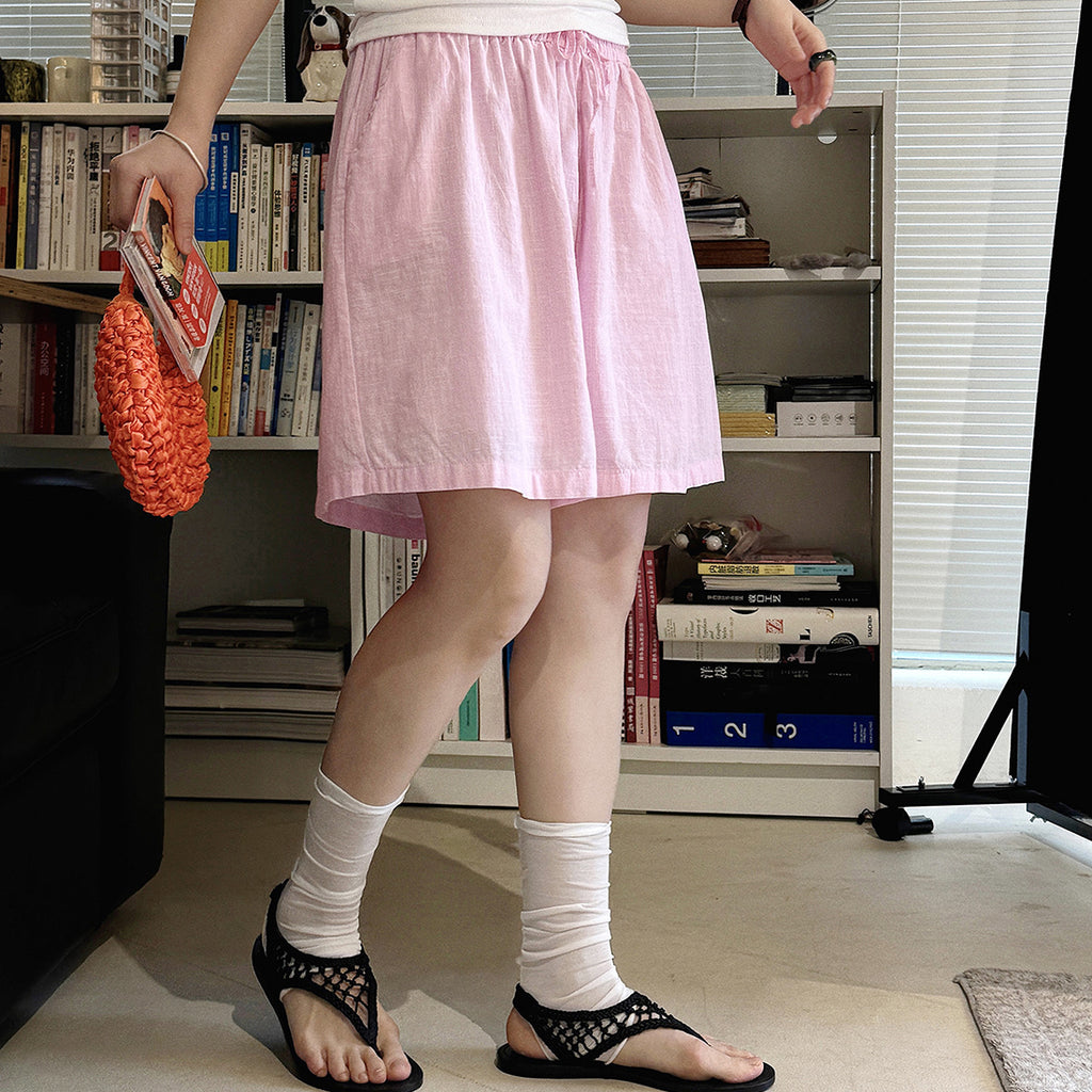 High Waist Linen Cotton Drawstring Bermuda Shorts - Multiple Colors