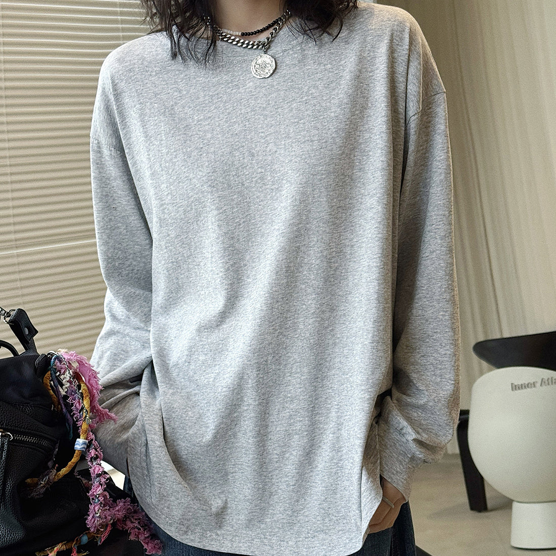loose fit long sleeve t shirt basic cotton blend crew neck casual top