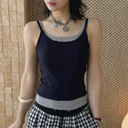 layered tank top slim fit stretchy camisole contrast trim sleeveless top