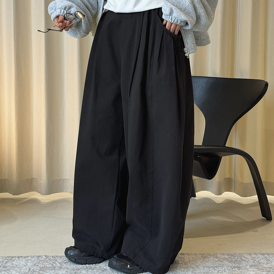 Retro washed casual slimming wide leg pants