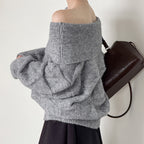 off shoulder lapel knitted loose top sweater