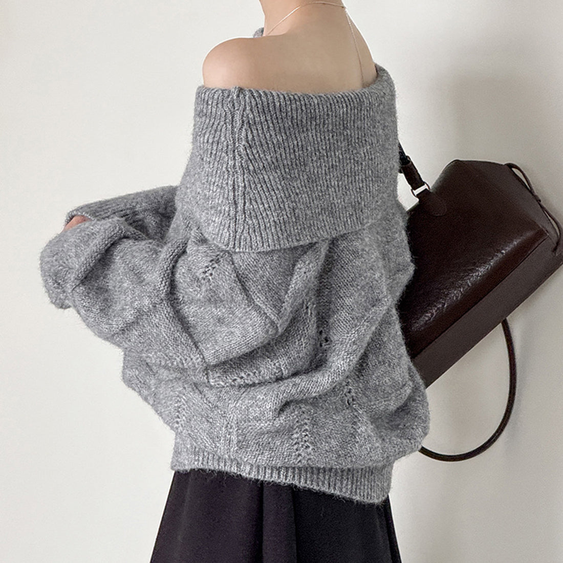 off shoulder lapel knitted loose top sweater