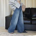 High waist washed wide leg jeans with vintage faded finish
