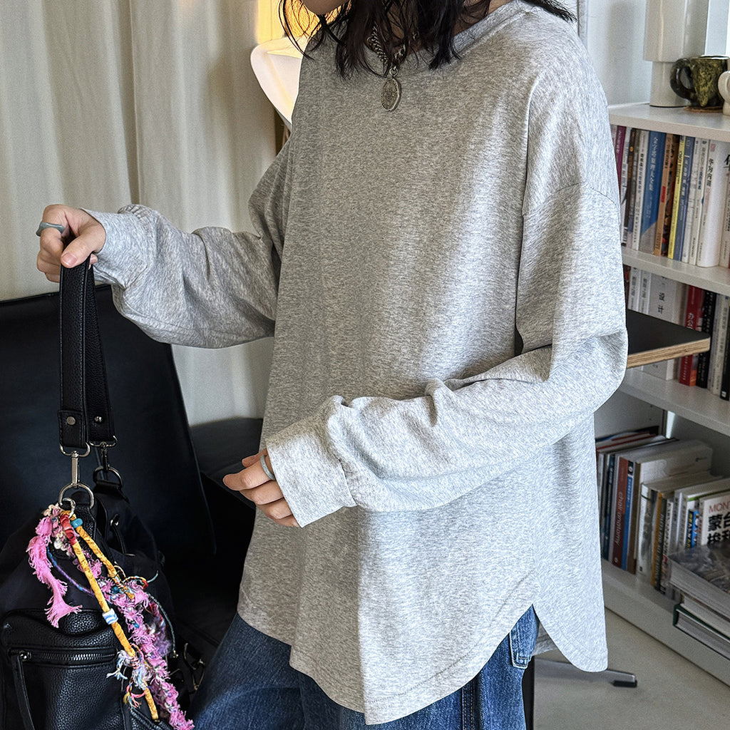 loose fit long sleeve t shirt basic cotton blend crew neck casual top