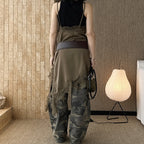 V-neck lace slimming base strap asymmetrical hem top