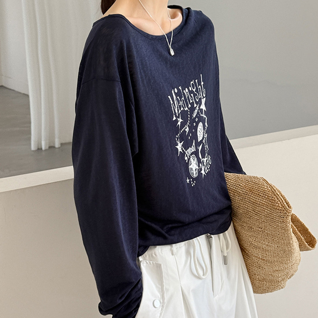 Women’s "Midnight" Star Print Off-Shoulder Long-Sleeve Top