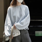 Round neck hem pleated long sleeved top sweatshirt