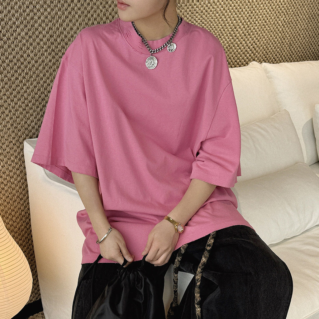 Loose fit round neck short sleeve oversized t shirt