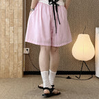 High Waist Linen Cotton Drawstring Bermuda Shorts - Multiple Colors
