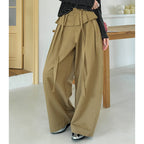 High waist pleated wide leg pants women loose drape trousers with tie waist
