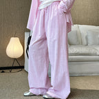 High Waist Cotton Linen Wide Leg Pants with Drawstring