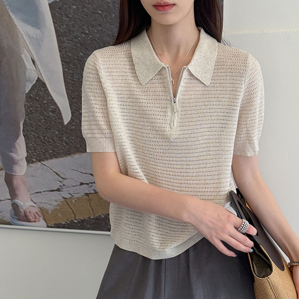 Women’s Half-Zip Hollow Knit Polo Top