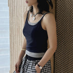layered tank top slim fit stretchy camisole contrast trim sleeveless top