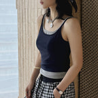 Layered slim fit tank top with stretch fabric and contrast trim
