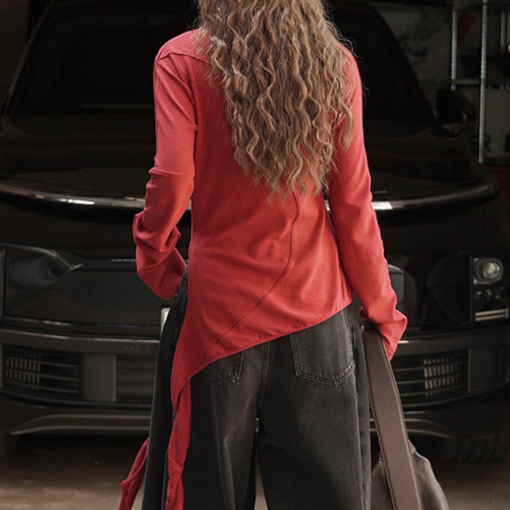 Asymmetric curved strap slim fit top