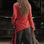 Asymmetric curved strap slim fit top