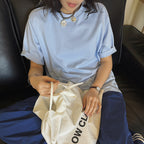 Simple round neck loose hem with micro slits on both sides T-shirt top