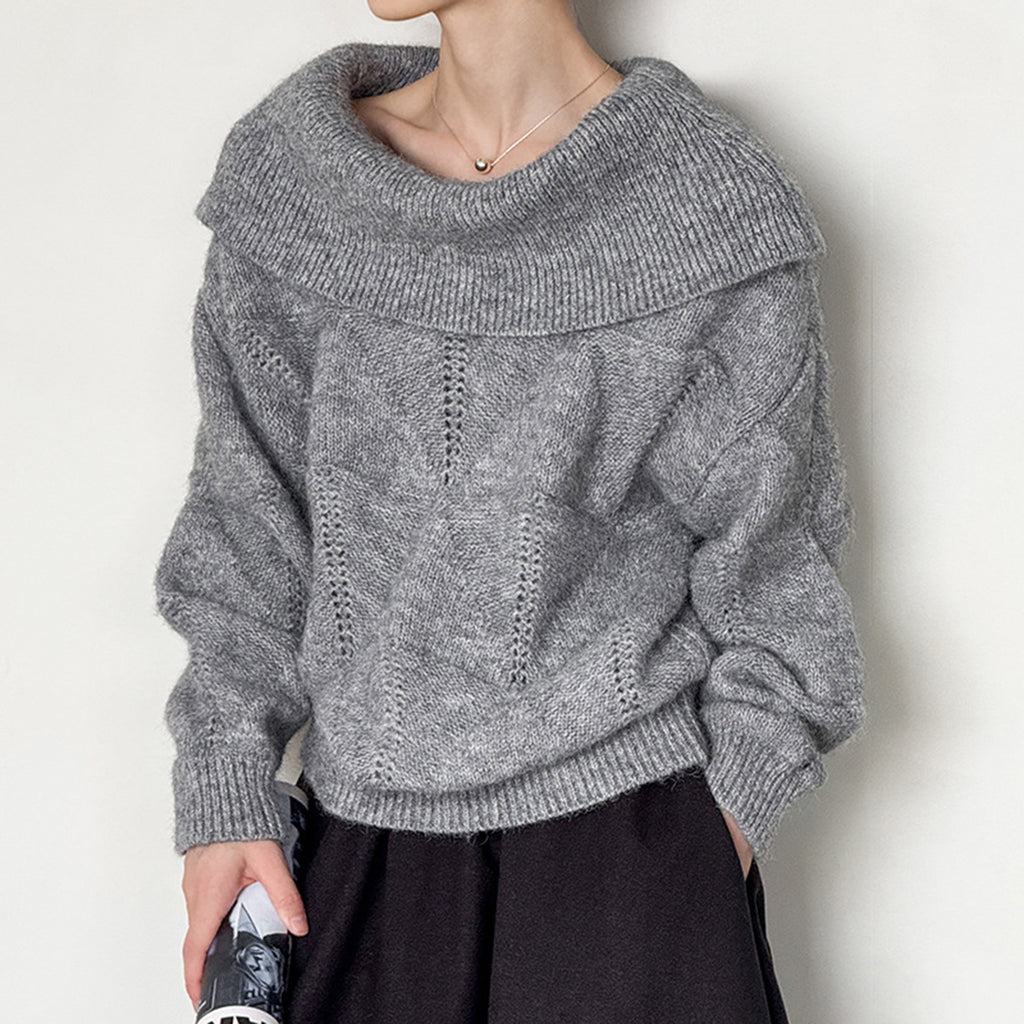 off shoulder lapel knitted loose top sweater