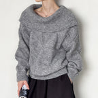 off shoulder lapel knitted loose top sweater