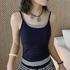 layered tank top slim fit stretchy camisole contrast trim sleeveless top