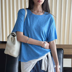 Round neck small rolled edge short sleeved slimming T-shirt