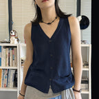 Sleeveless V-Neck Knit Button Vest Top