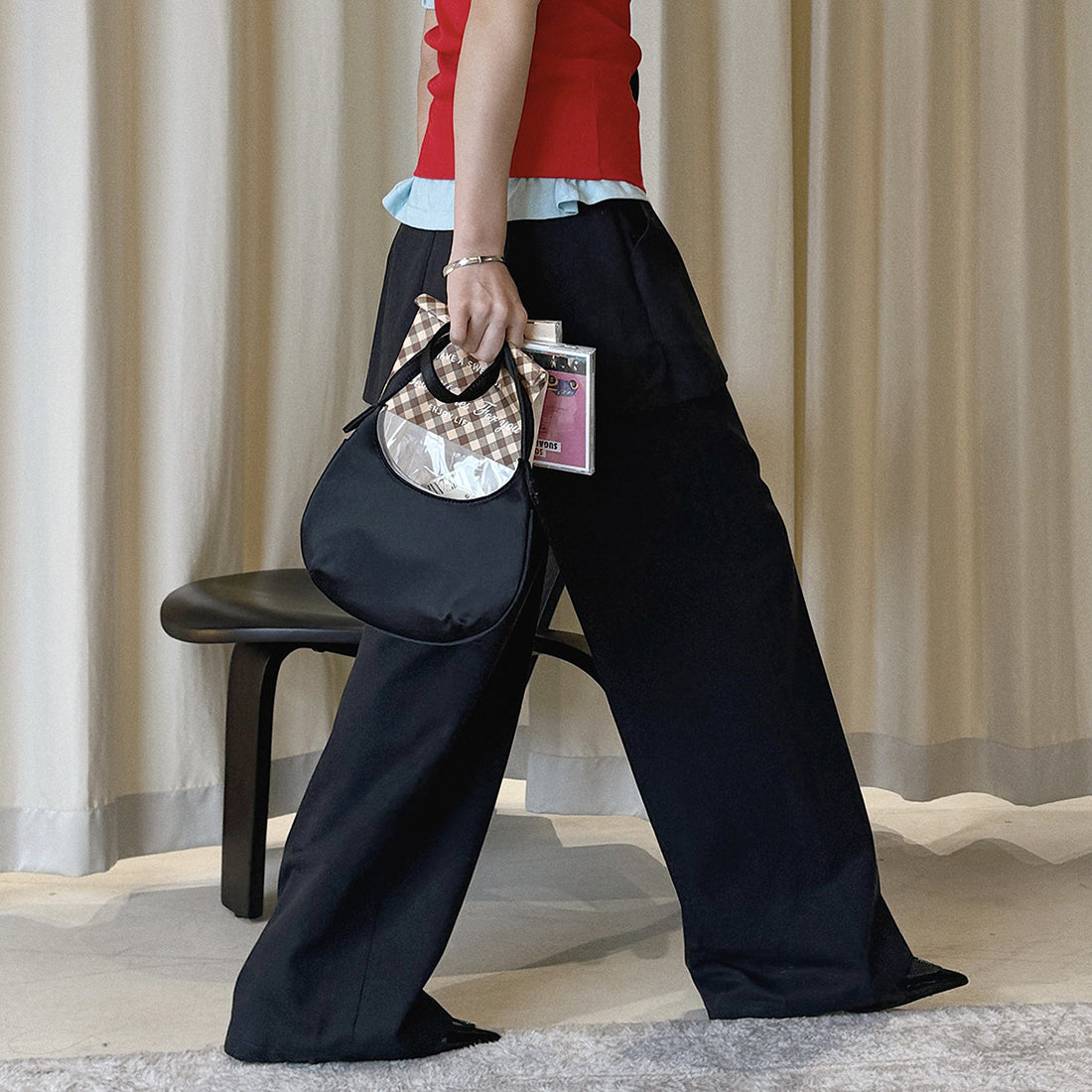 High-waisted Tencel cotton wide-leg pants in relaxed draped silhouette