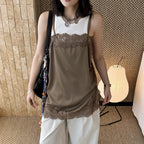 Lace trim cami top with silky stretch fabric for layering or solo wear