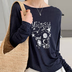 Women’s "Midnight" Star Print Off-Shoulder Long-Sleeve Top