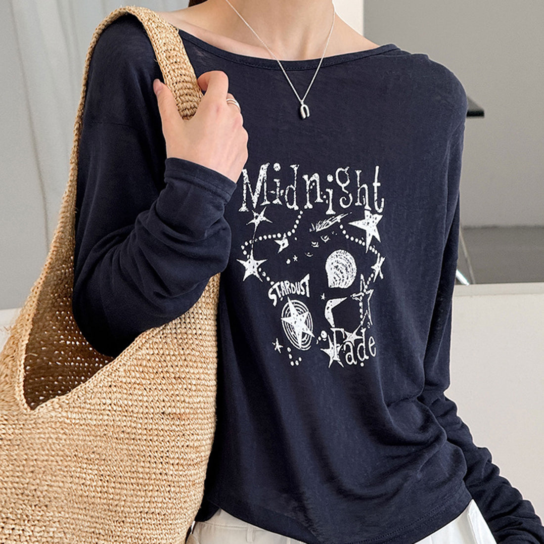 Women’s "Midnight" Star Print Off-Shoulder Long-Sleeve Top