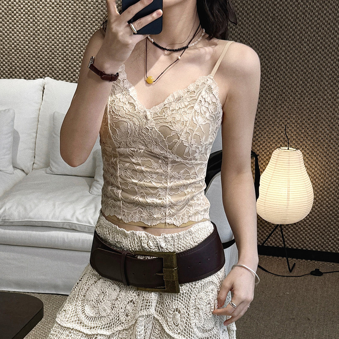 Lace Cami Top V-neck Sleeveless Slim Fit Bralette