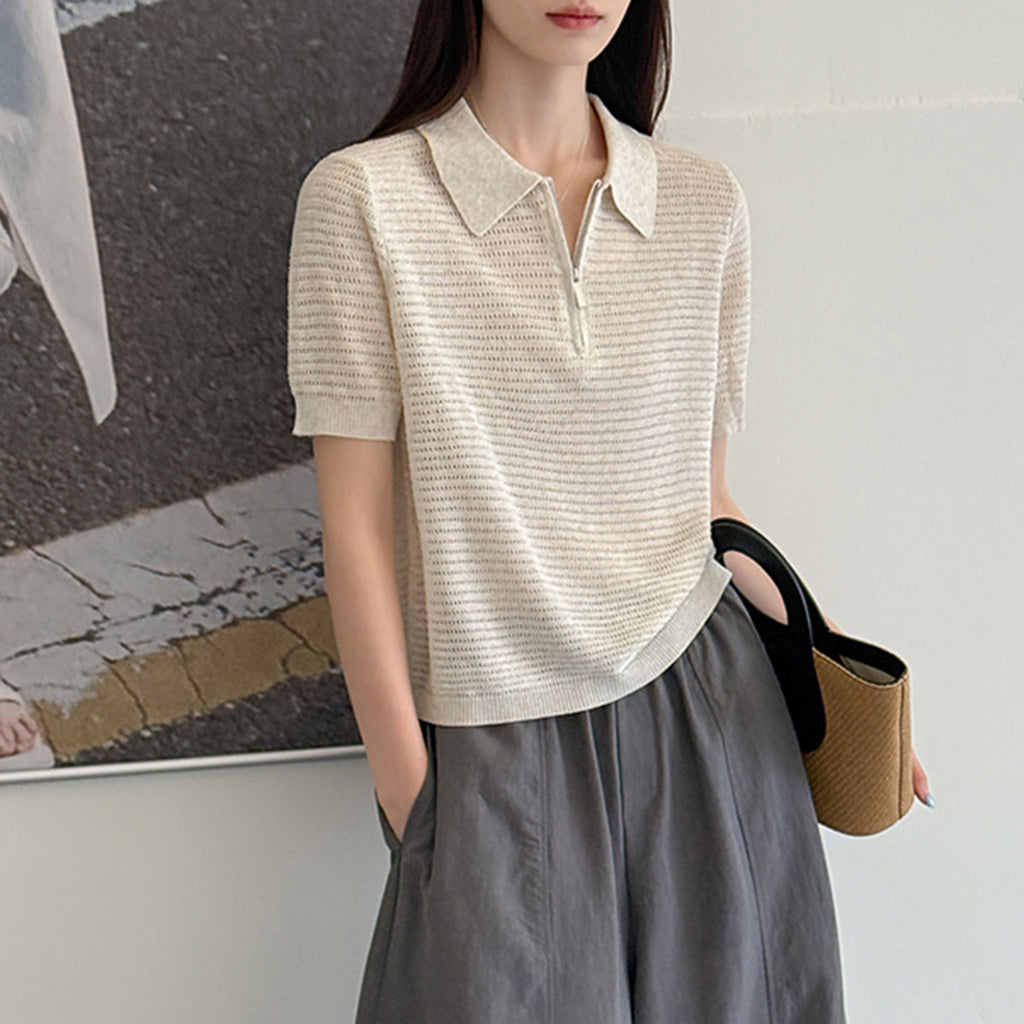 Women’s Half-Zip Hollow Knit Polo Top